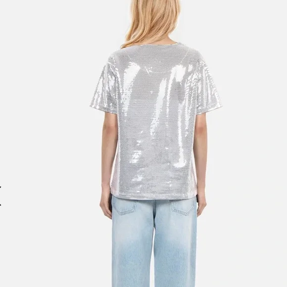 *NEW* THE KOOPLES SILVER SEQUINED TEE LARGE - Picture 2 of 9